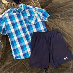Boys Outfit - Plaid Shirt Under Armour Shorts